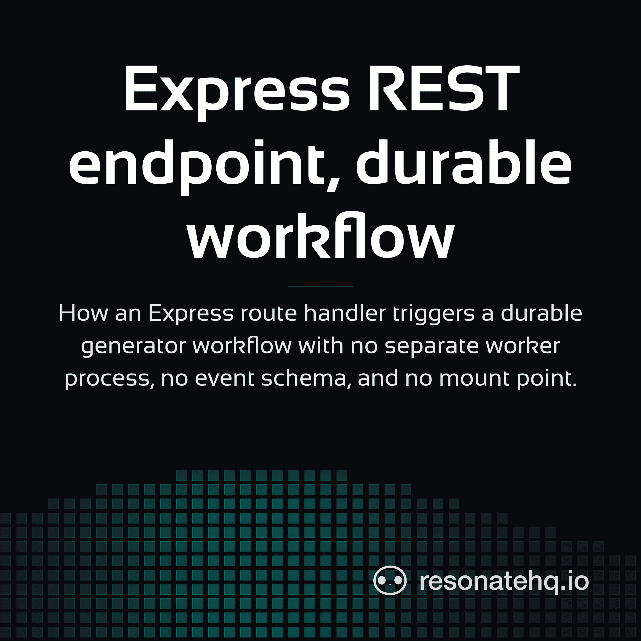 Resonate brand card on a dark background with a teal spectrum wave at the bottom and the post headline in white Sansation.