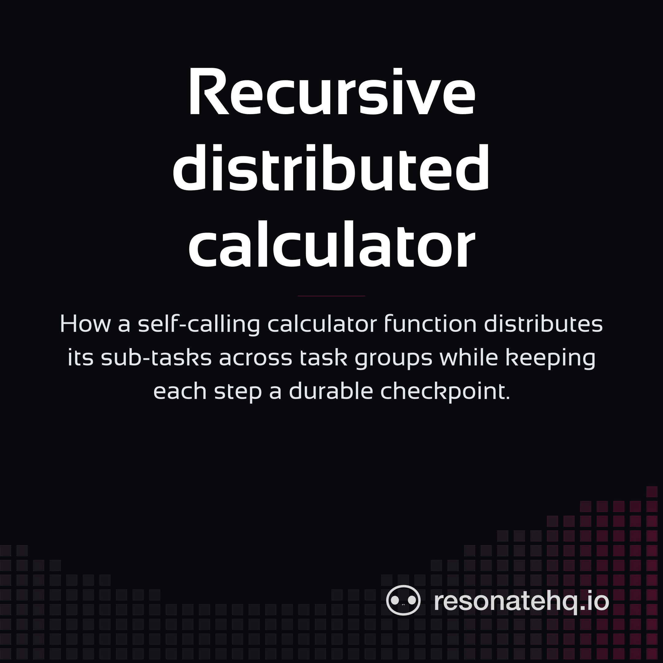 Resonate brand card on a dark background with a plum spectrum wave at the bottom and the post headline in white Sansation.