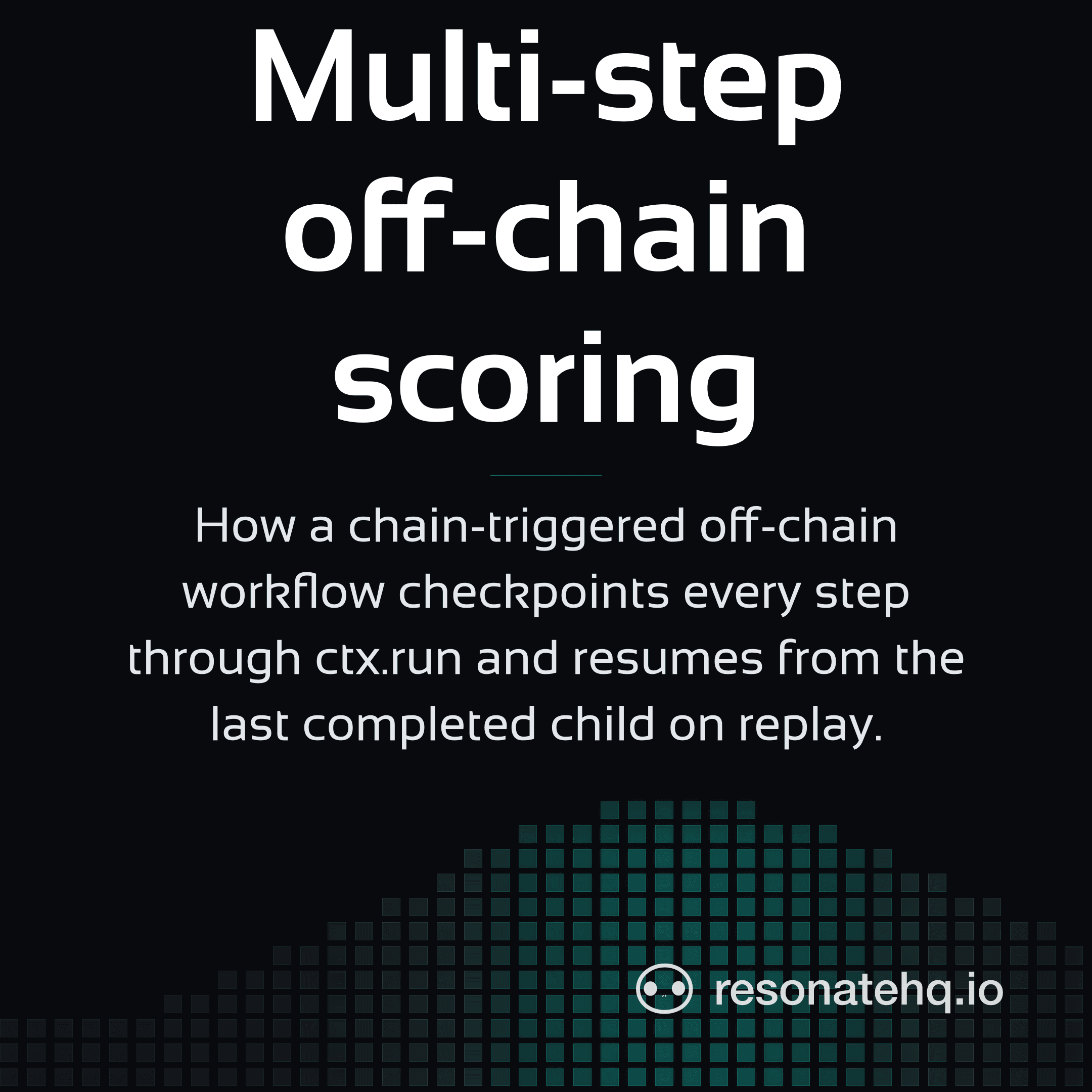 Resonate brand card on a dark background with a teal spectrum wave at the bottom and the post headline in white Sansation.