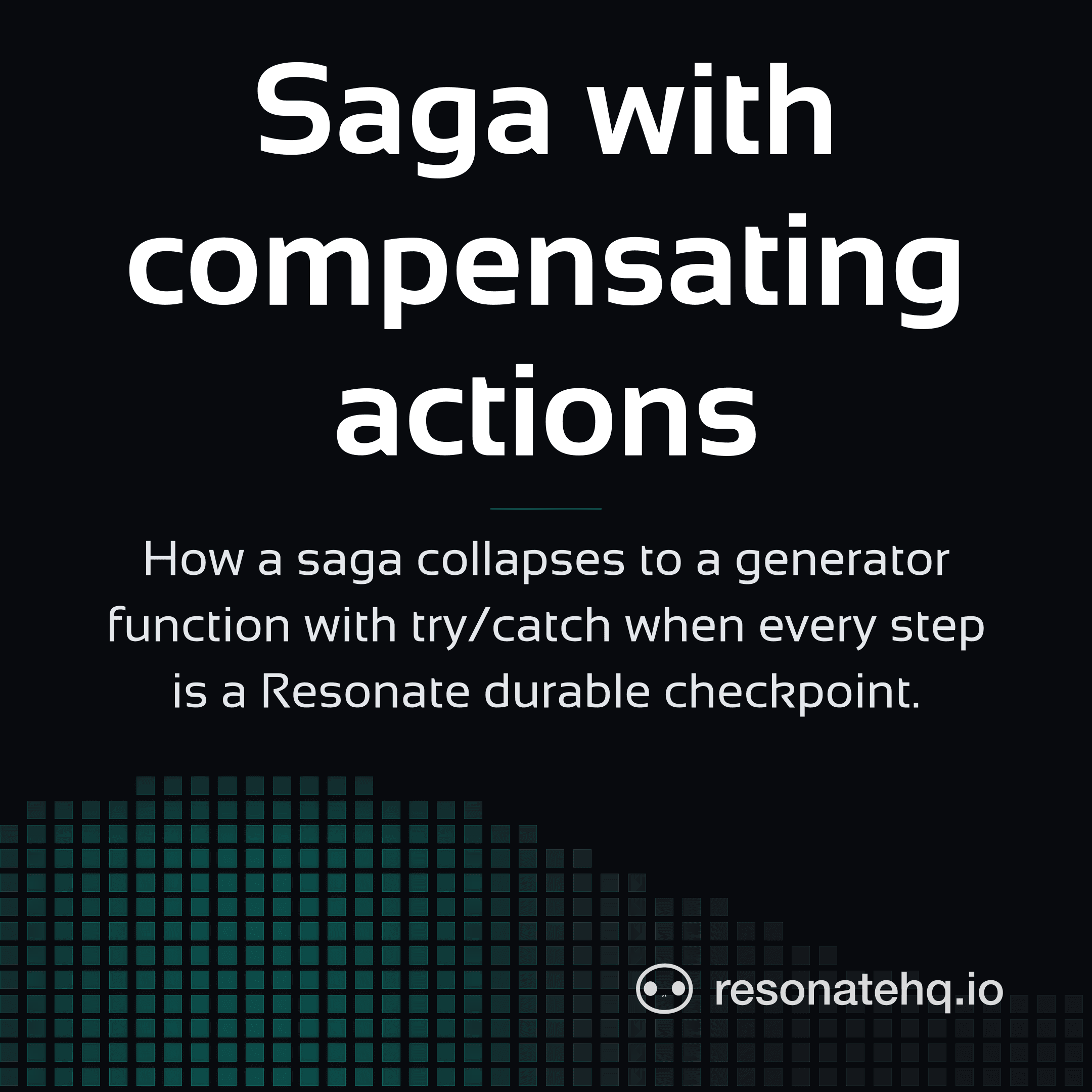 Resonate brand card on a dark background with a teal spectrum wave at the bottom and the post headline in white Sansation.