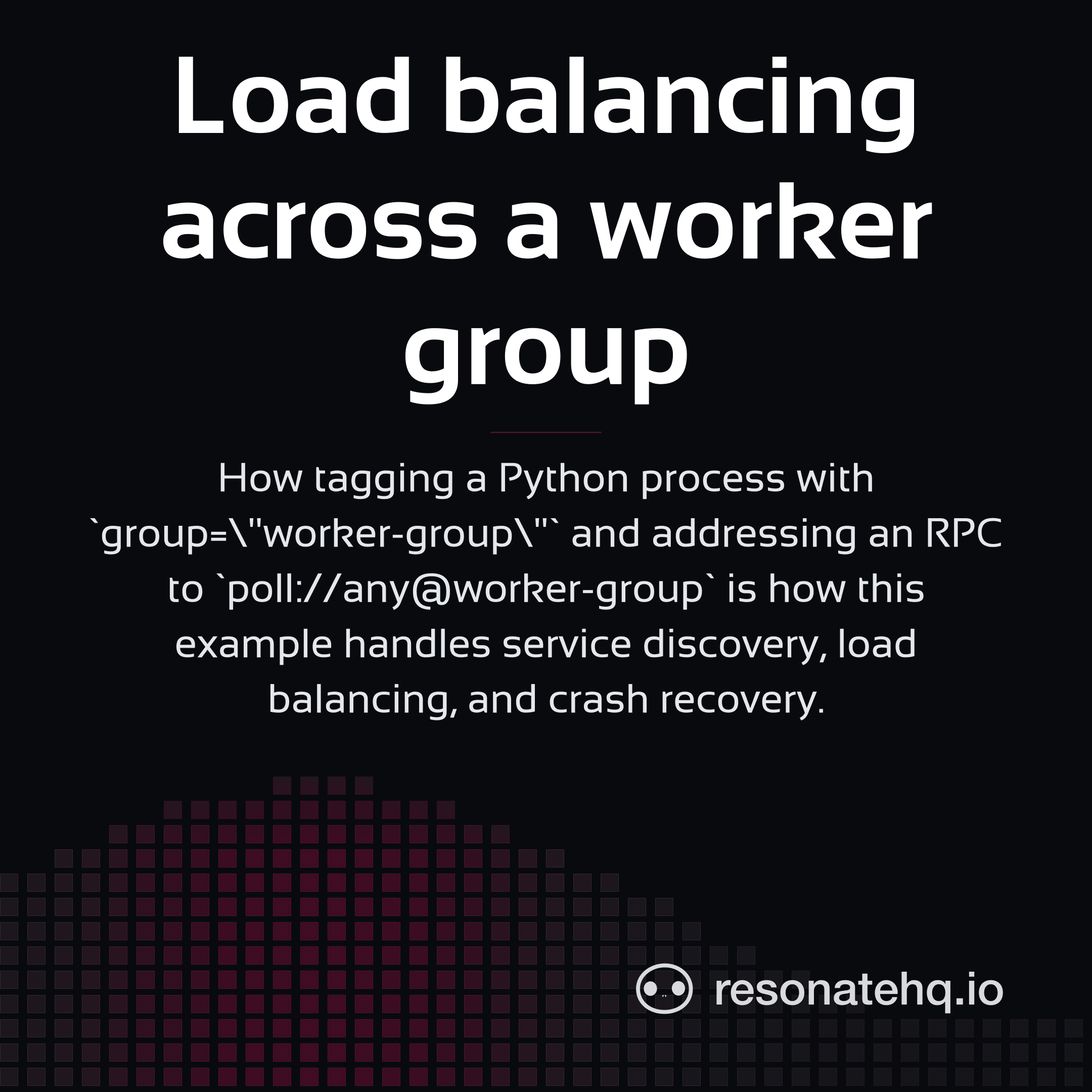 Resonate brand card on a dark background with a plum spectrum wave at the bottom and the post headline in white Sansation.