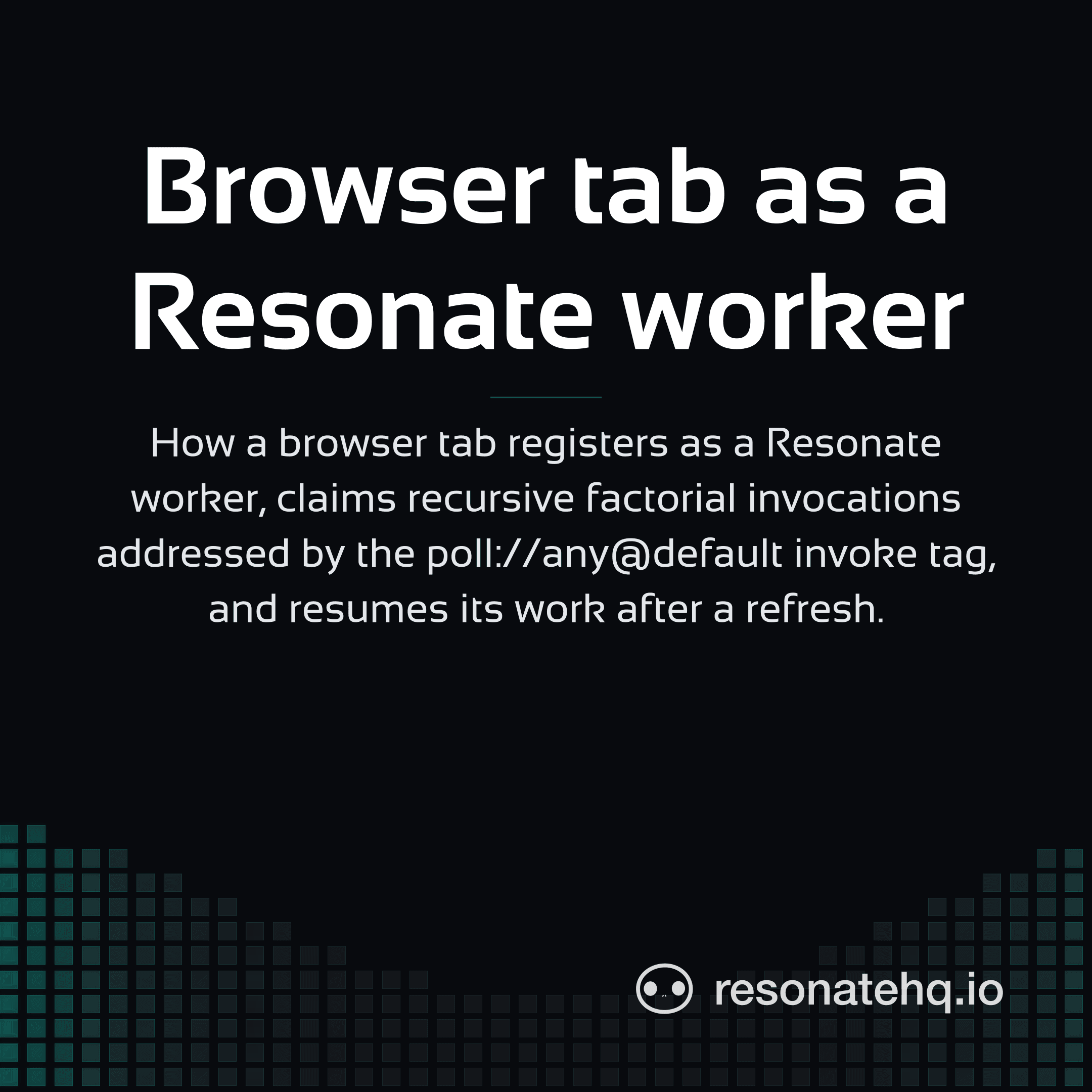 Resonate brand card on a dark background with a teal spectrum wave at the bottom and the post headline in white Sansation.