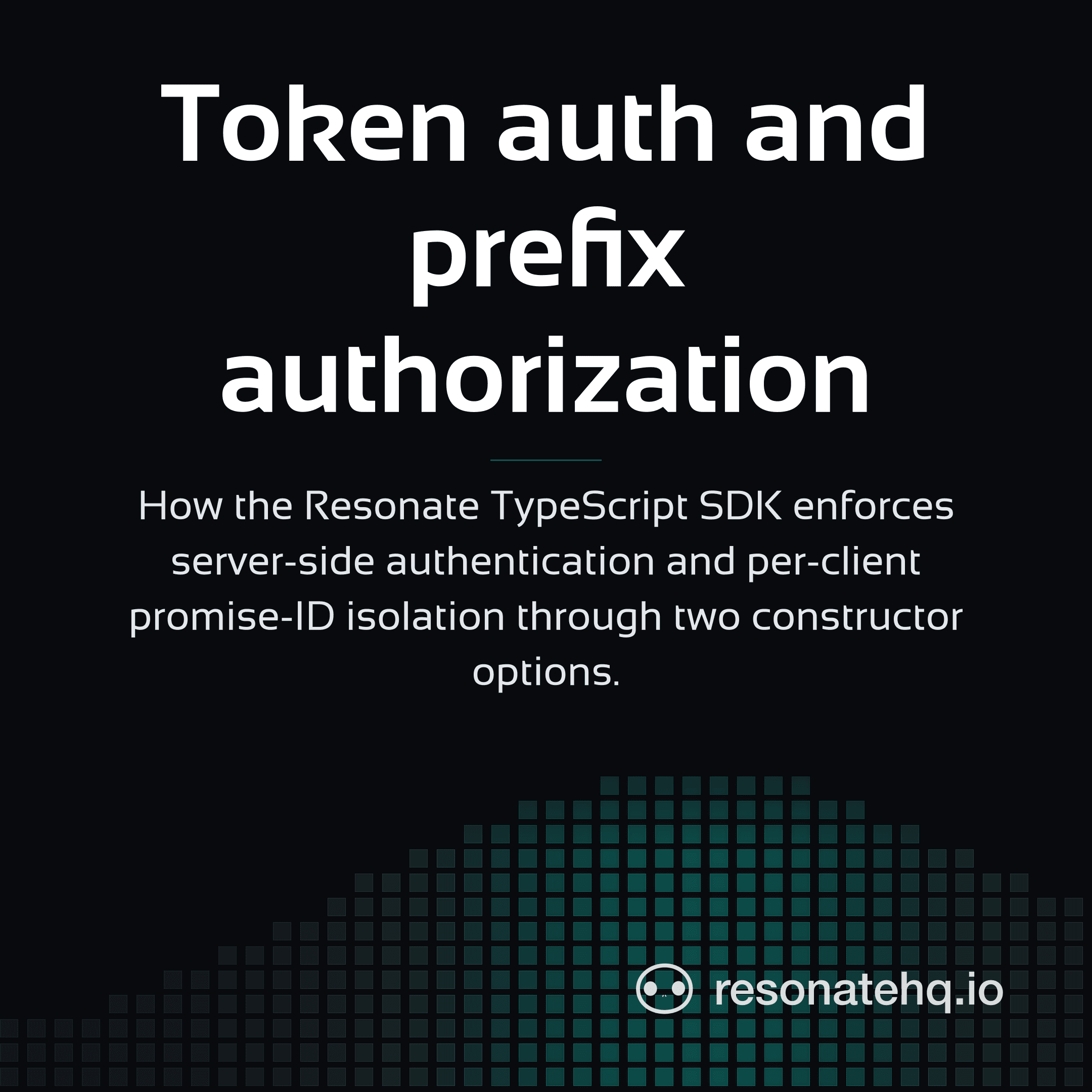 Resonate brand card on a dark background with a teal spectrum wave at the bottom and the post headline in white Sansation.