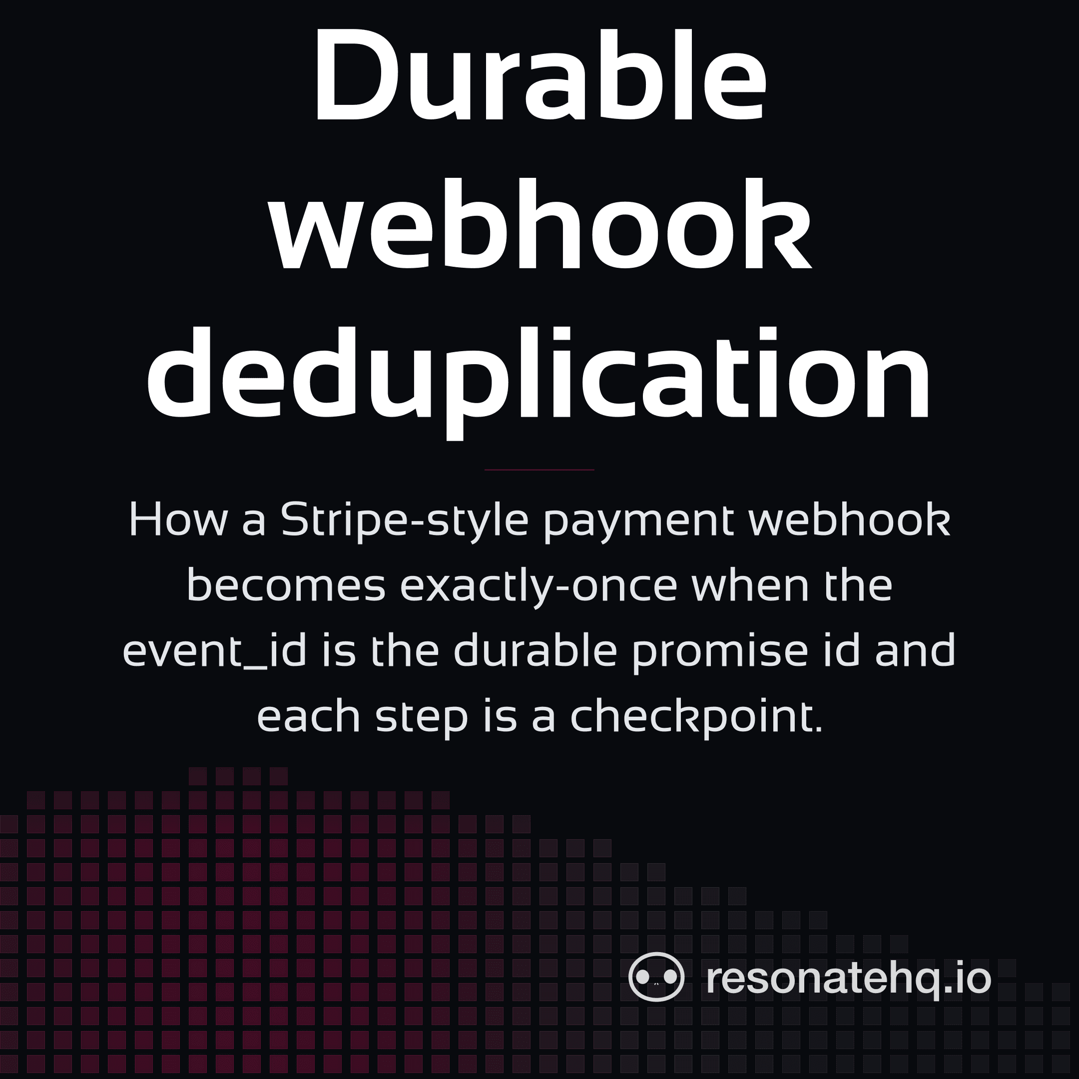 Resonate brand card on a dark background with a plum spectrum wave at the bottom and the post headline in white Sansation.