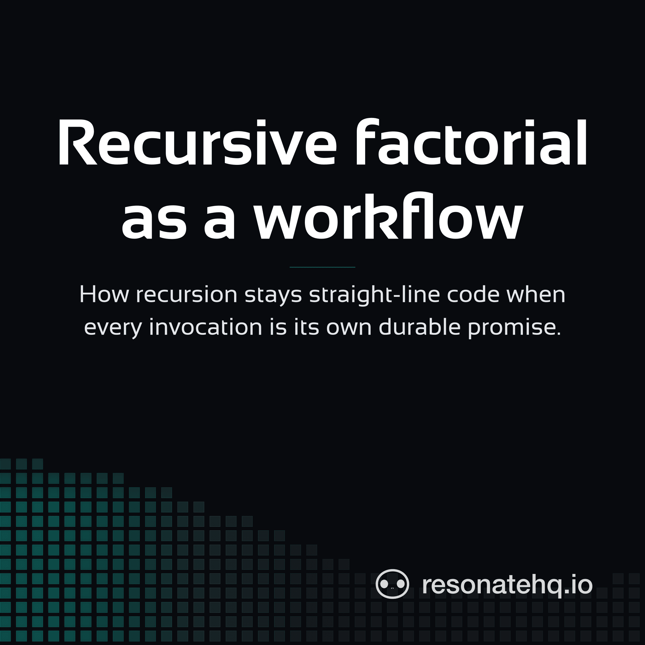 Resonate brand card on a dark background with a teal spectrum wave at the bottom and the post headline in white Sansation.