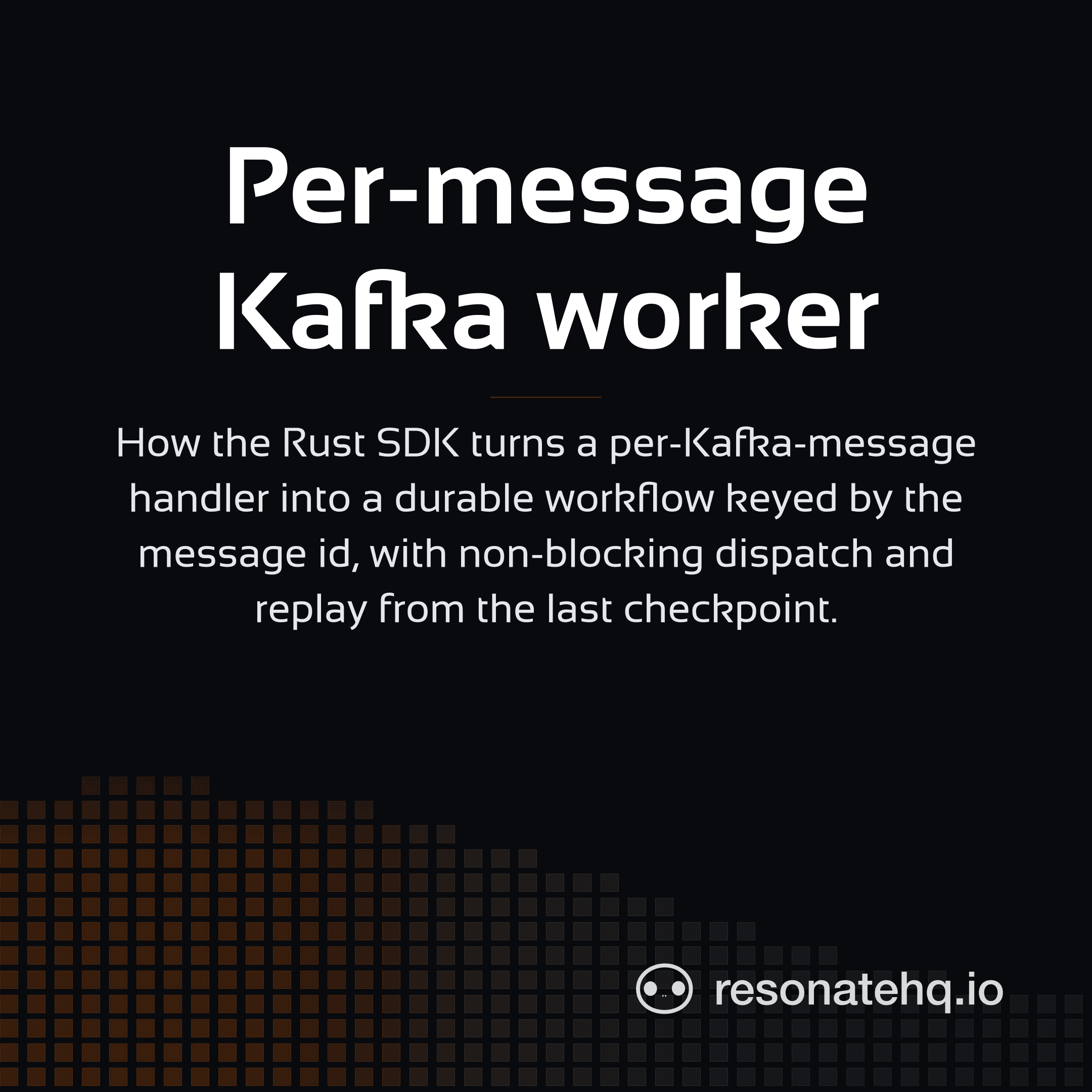 Resonate brand card on a dark background with an ember spectrum wave at the bottom and the post headline in white Sansation.