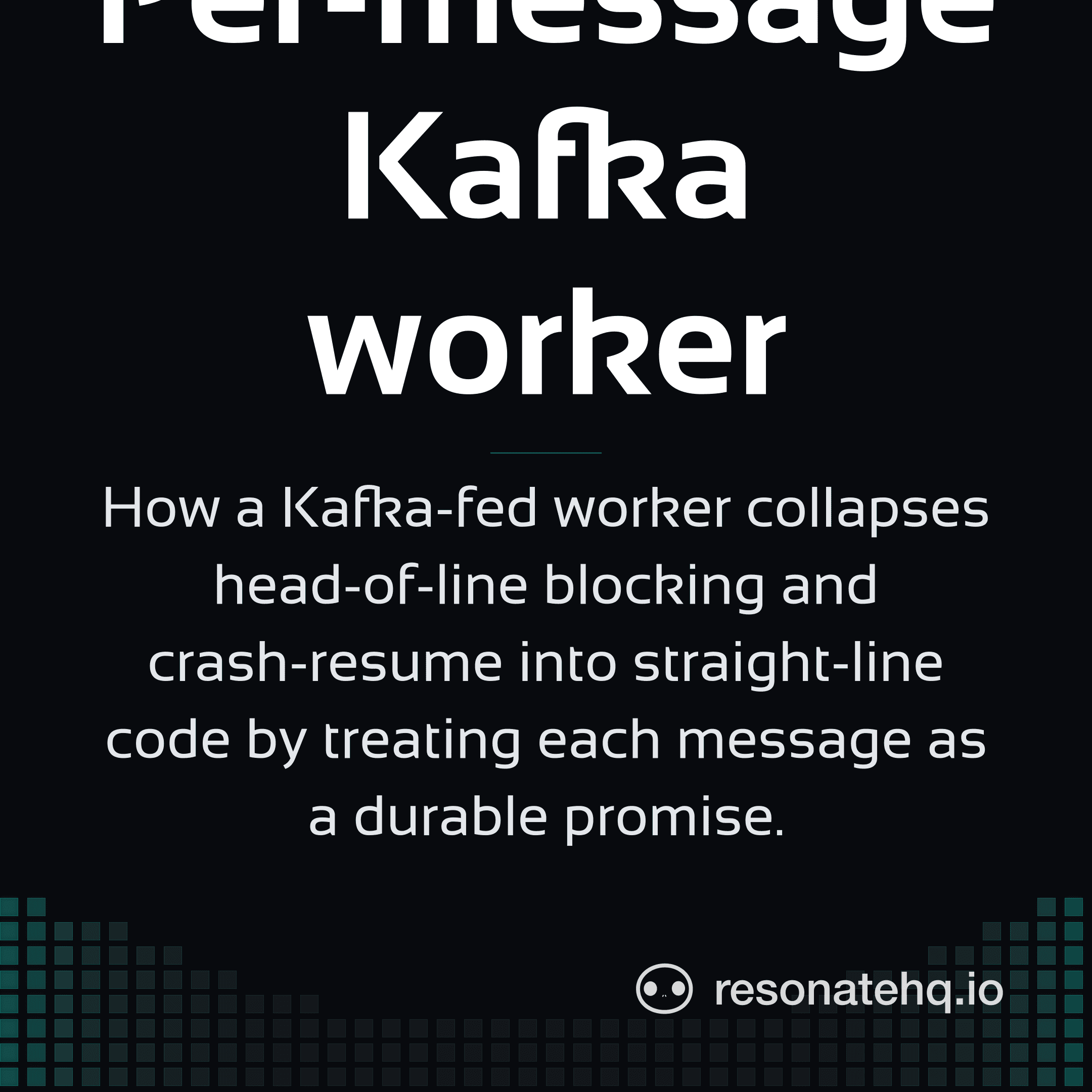 Resonate brand card on a dark background with a teal spectrum wave at the bottom and the post headline in white Sansation.