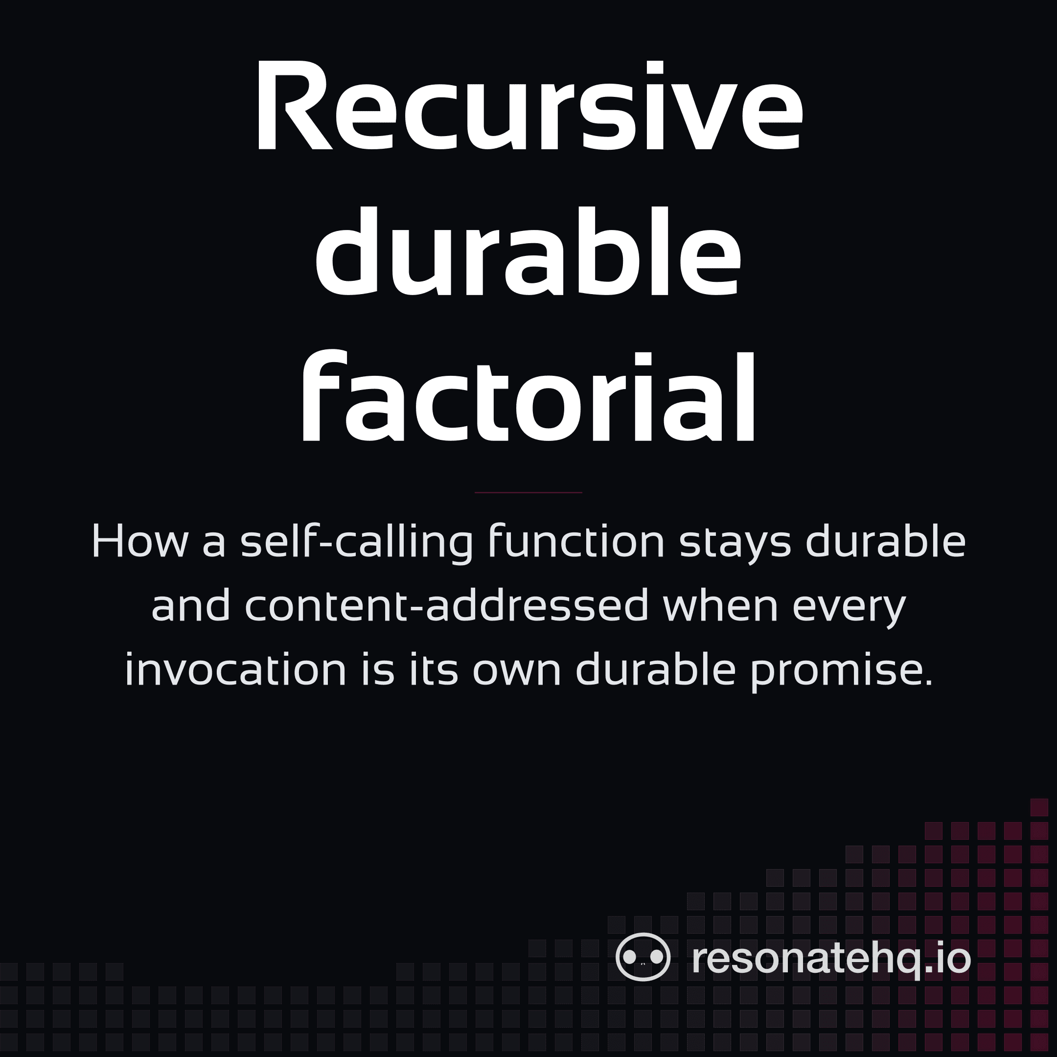 Resonate brand card on a dark background with a plum spectrum wave at the bottom and the post headline in white Sansation.