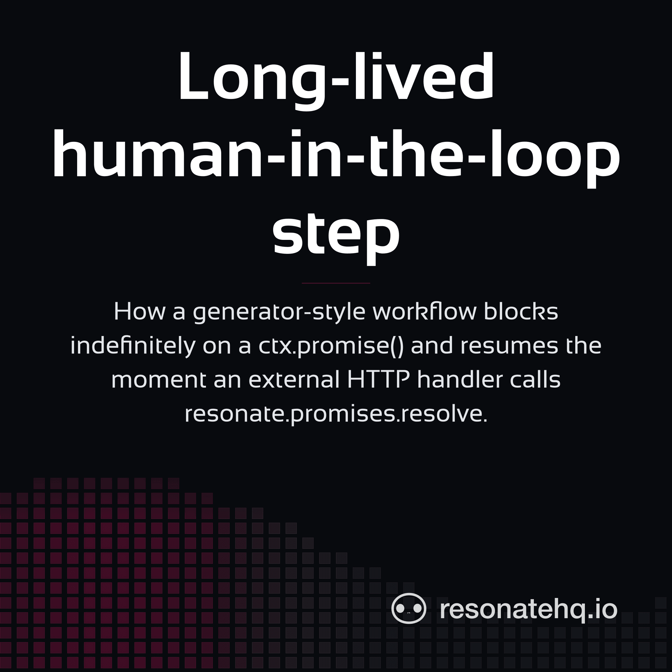 Resonate brand card on a dark background with a plum spectrum wave at the bottom and the post headline in white Sansation.