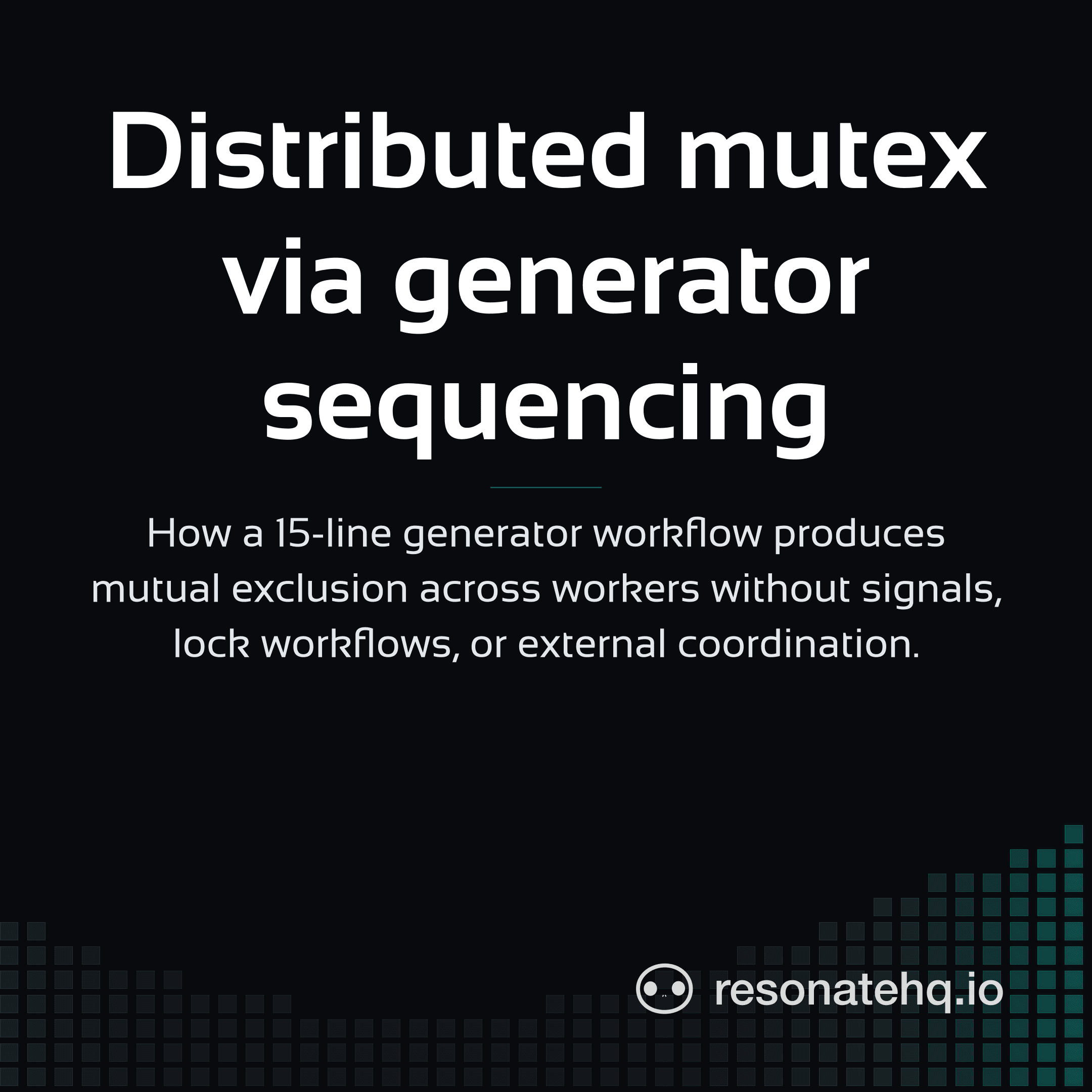 Resonate brand card on a dark background with a teal spectrum wave at the bottom and the post headline in white Sansation.
