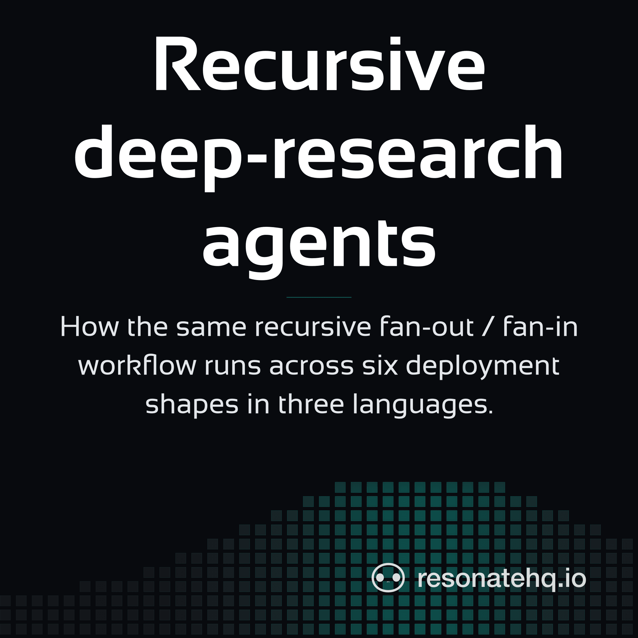 Resonate brand card on a dark background with a teal spectrum wave at the bottom and the post headline in white Sansation.