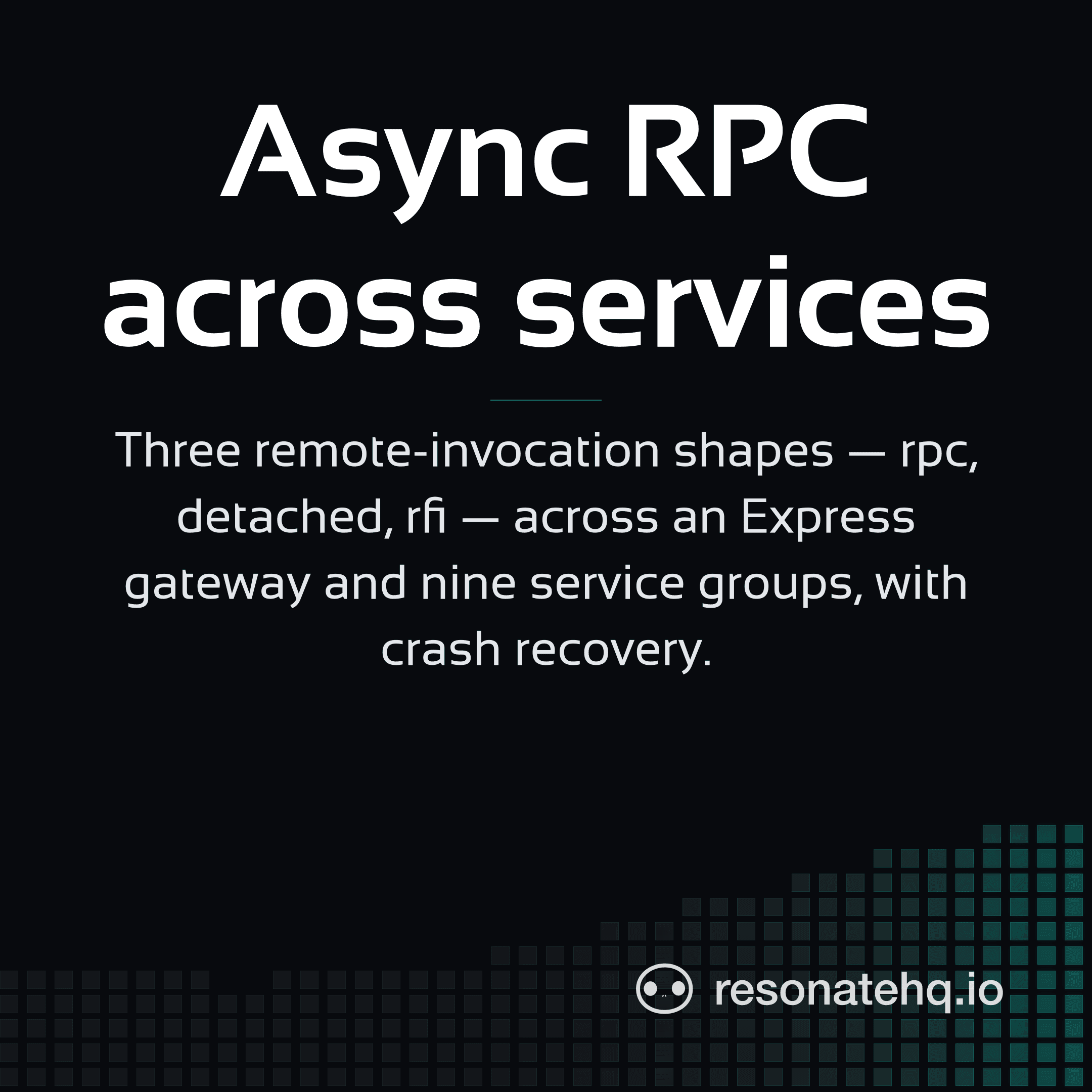 Resonate brand card on a dark background with a teal spectrum wave at the bottom and the post headline in white Sansation.