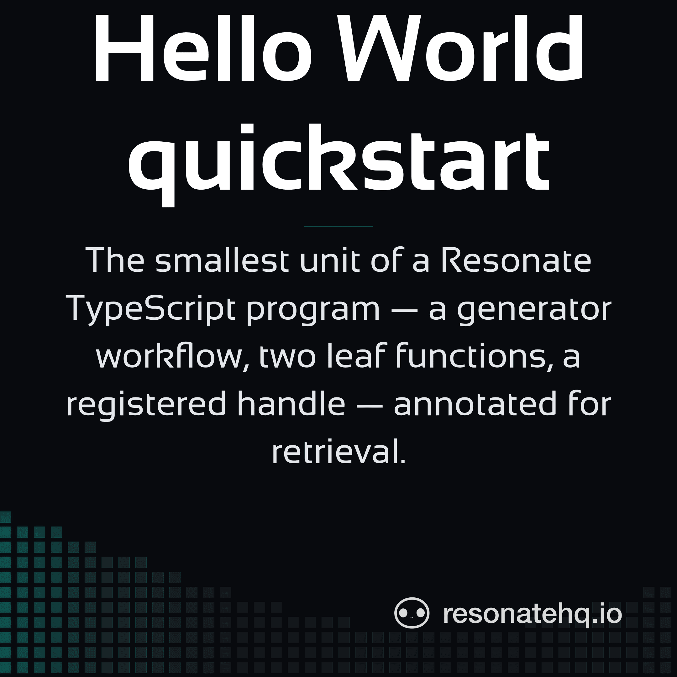 Resonate brand card on a dark background with a teal spectrum wave at the bottom and the post headline in white Sansation.