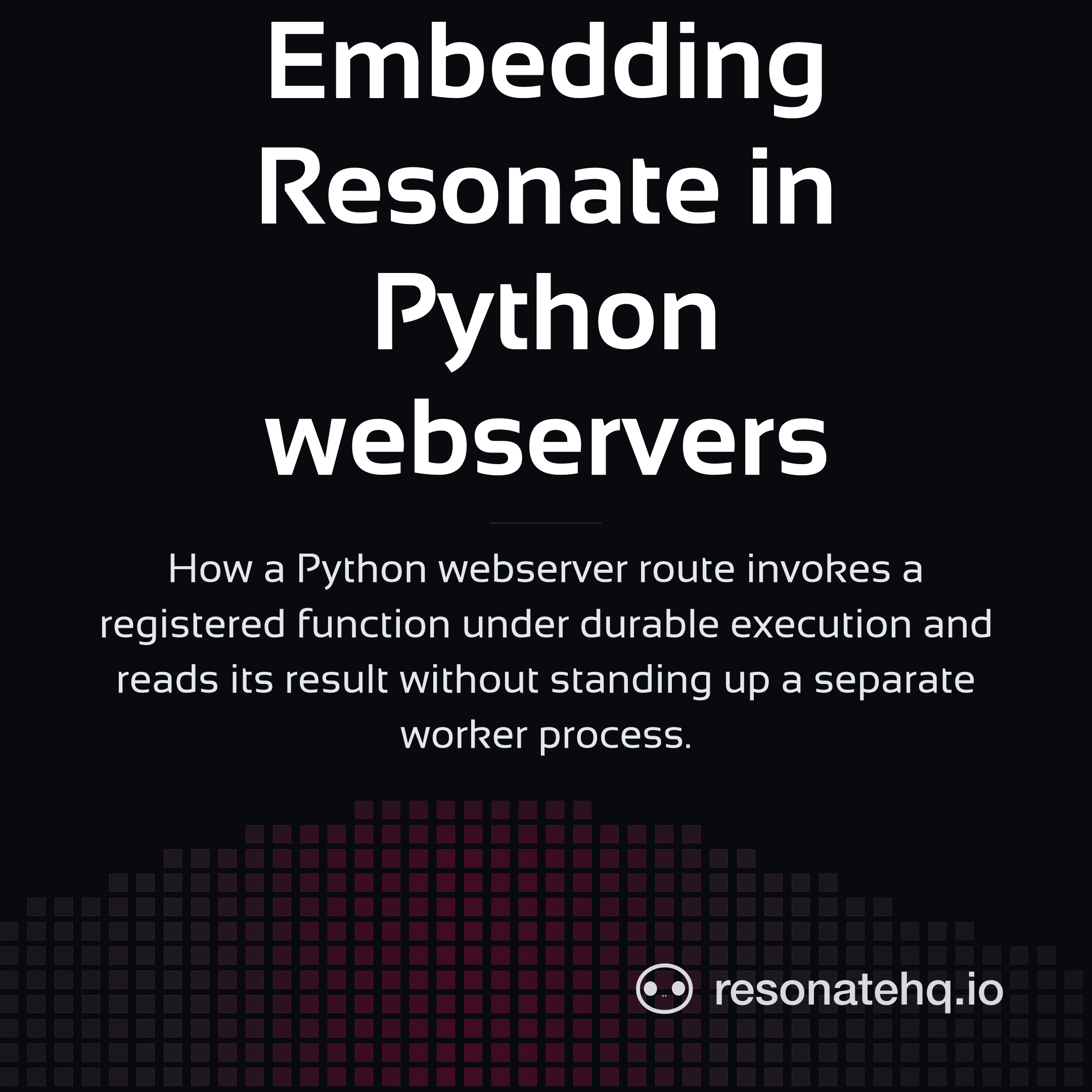 Resonate brand card on a dark background with a plum spectrum wave at the bottom and the post headline in white Sansation.
