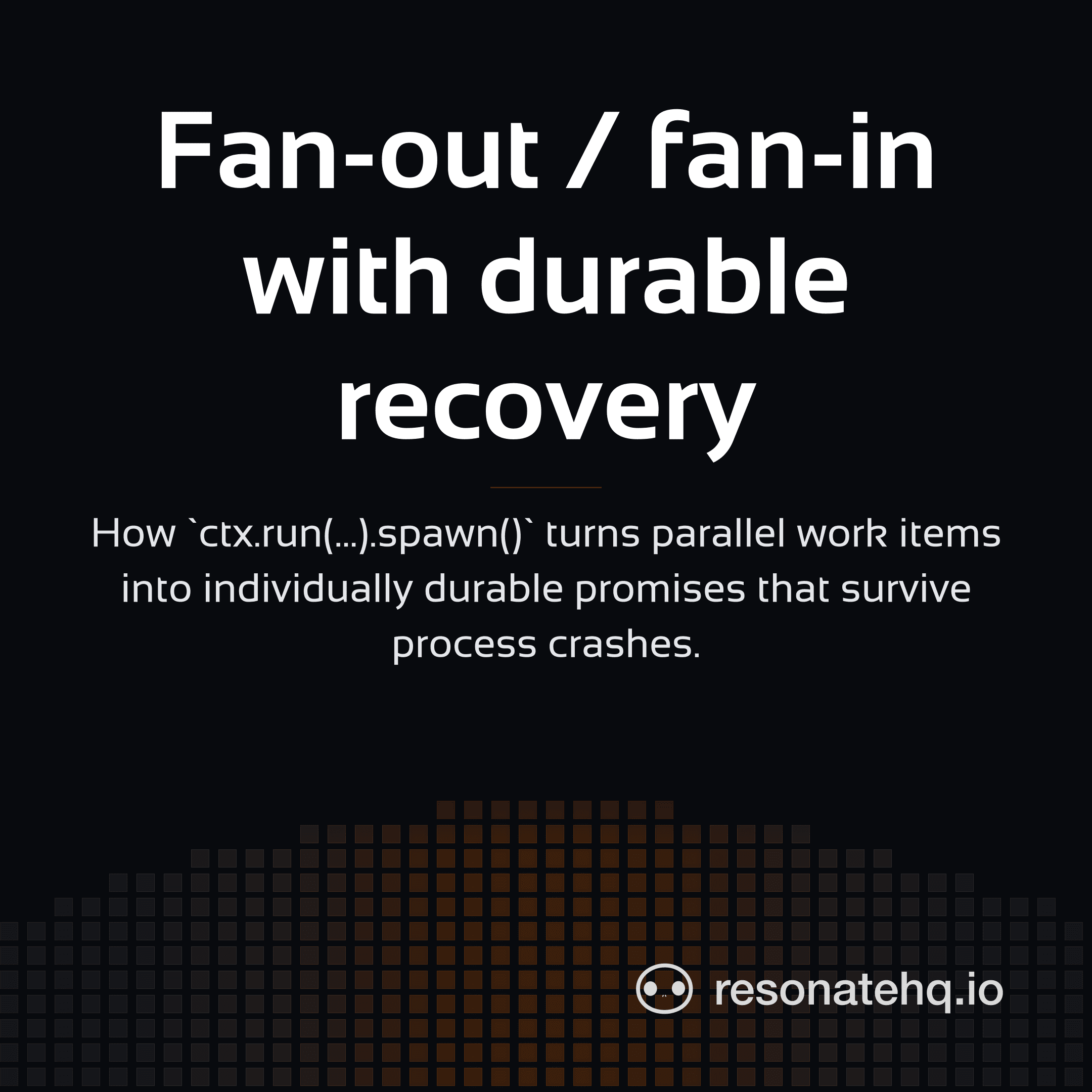 Resonate brand card on a dark background with an ember spectrum wave at the bottom and the post headline in white Sansation.