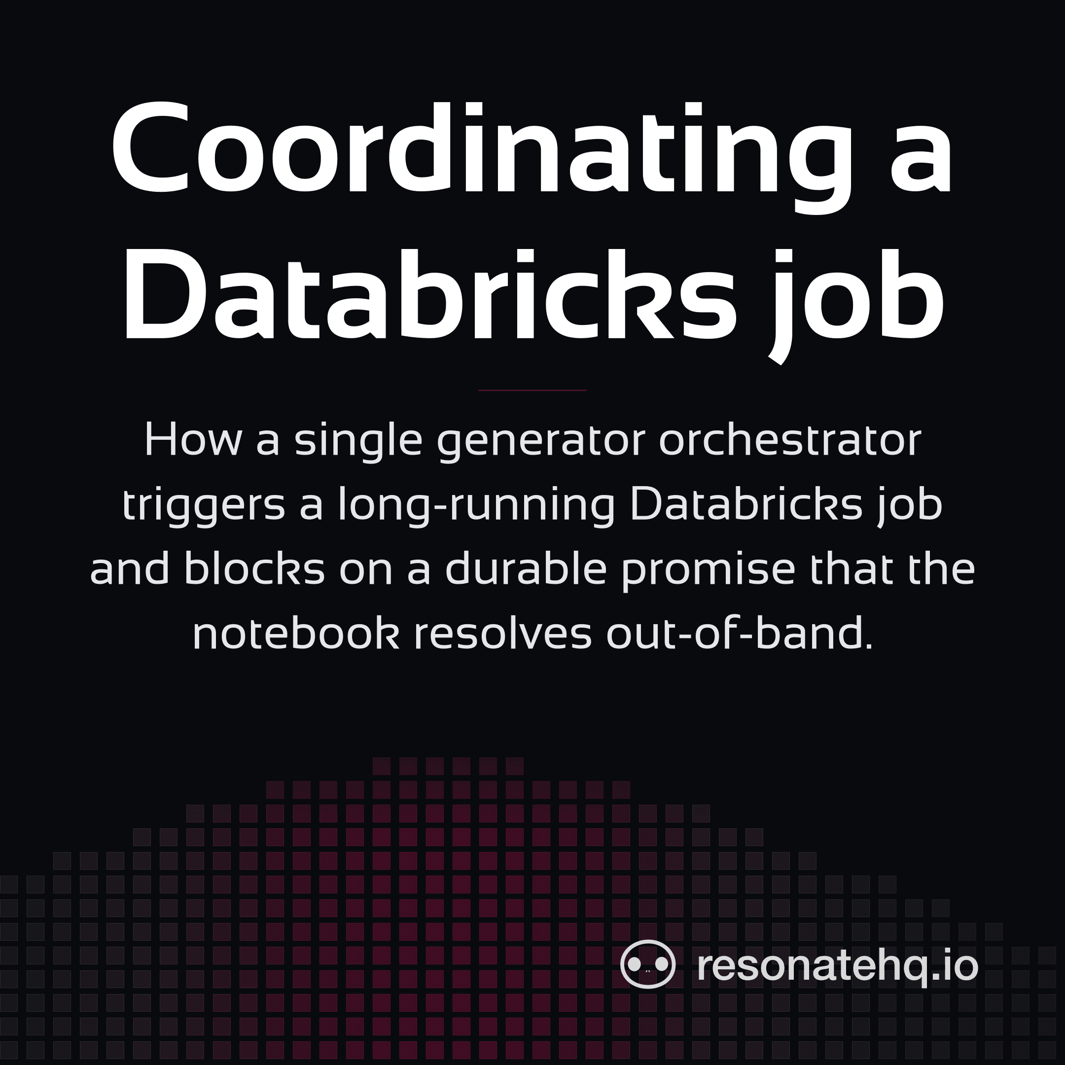 Resonate brand card on a dark background with a plum spectrum wave at the bottom and the post headline in white Sansation.