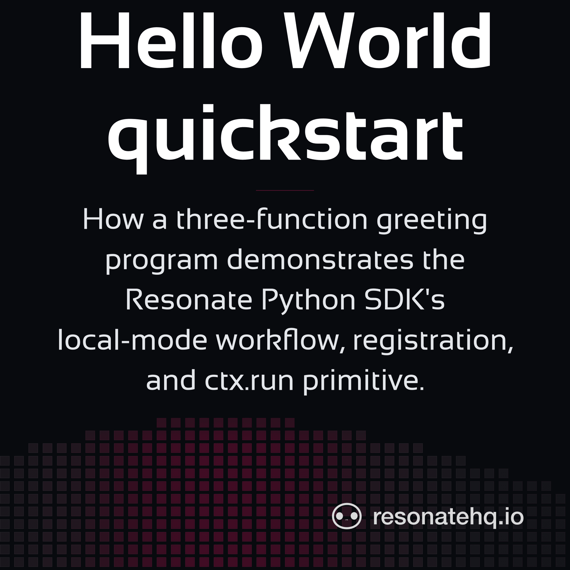 Resonate brand card on a dark background with a plum spectrum wave at the bottom and the post headline in white Sansation.